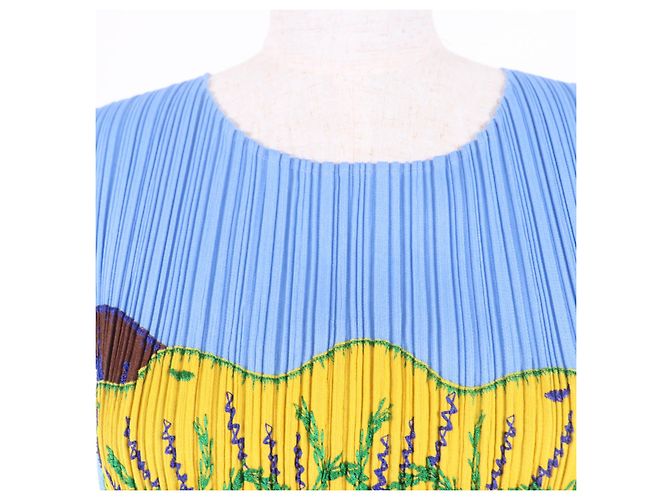 Issey Miyake Camiseta PLEATS PLEASE Flor Tropical con Flecos Azul - vista 4