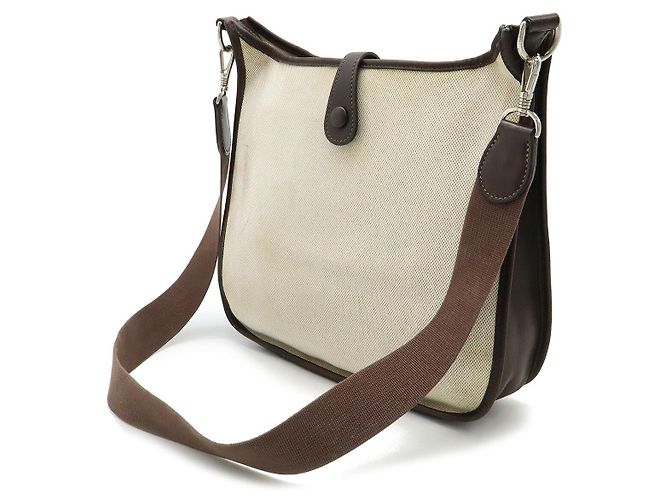 Borsa a spalla Hermès EvelynePM in tela H e pelle Marrone - vista 2