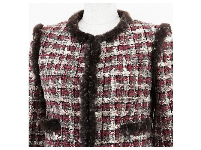 Conjunto de piel de conejo de tweed de Chanel Castaño Roja - vista 11