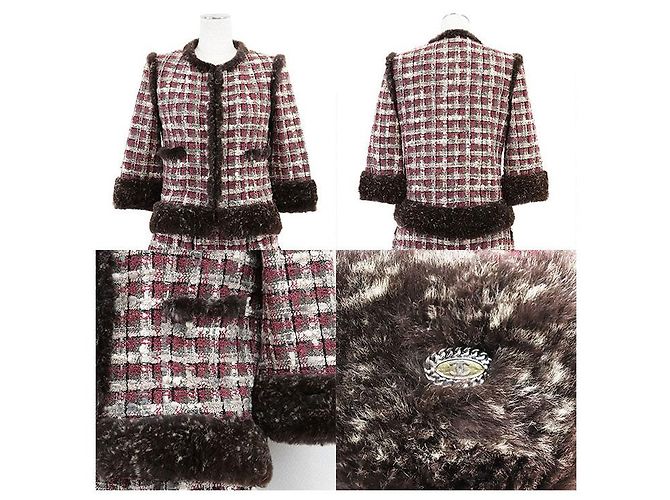 Conjunto de piel de conejo de tweed de Chanel Castaño Roja - vista 3