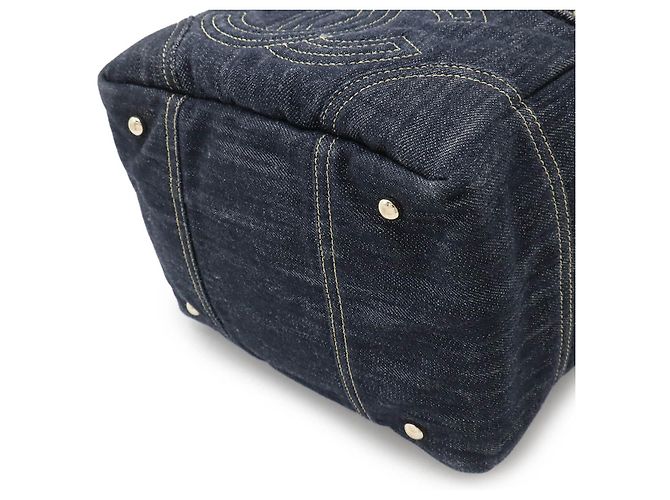 Chanel Glänzende Denim Tote Bag Blau - Ansicht 3