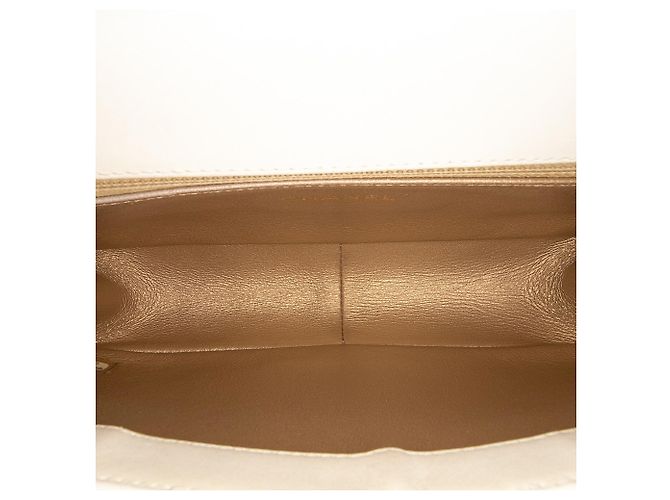 Chanel Blanco Medio Cuero Acolchado Octagonal Cierre CC Crudo - vista 6