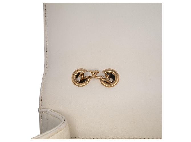 Chanel Blanco Medio Cuero Acolchado Octagonal Cierre CC Crudo - vista 7