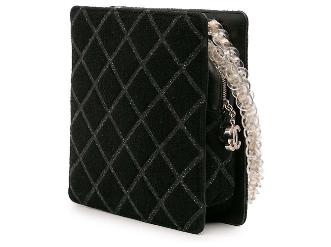Borsa Shopping Chanel in Tweed Nero e Resina con Catena e Cerniera - vista 2