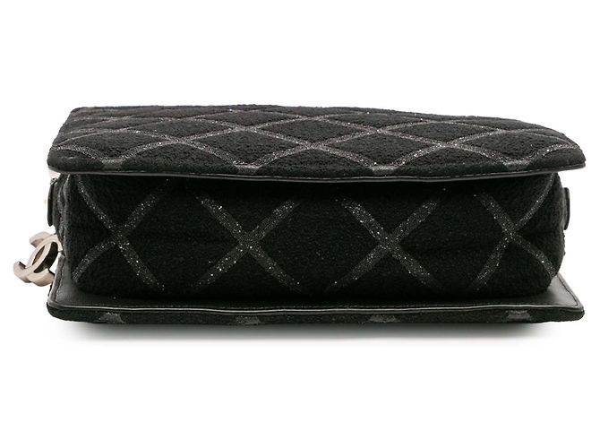 Borsa Shopping Chanel in Tweed Nero e Resina con Catena e Cerniera - vista 3