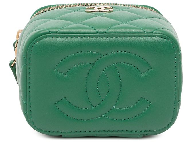 Vanity Chanel Mini CC Verde in Pelle di Agnello Trapuntata con Manico e Catena - vista 3