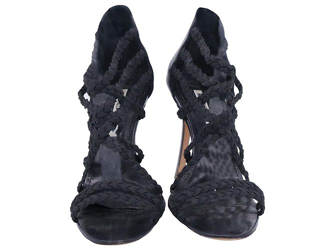 Manolo Blahnik geflochtene Gladiator Sandaletten aus schwarzer Baumwolle - Ansicht 2