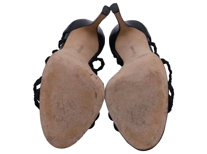 Manolo Blahnik geflochtene Gladiator Sandaletten aus schwarzer Baumwolle - Ansicht 7