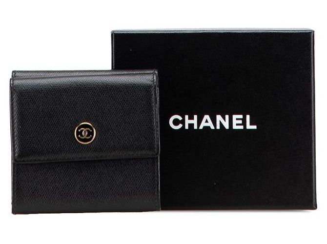 Chanel Coco Button Leder Dreifach-Brieftasche Schwarz - Ansicht 10