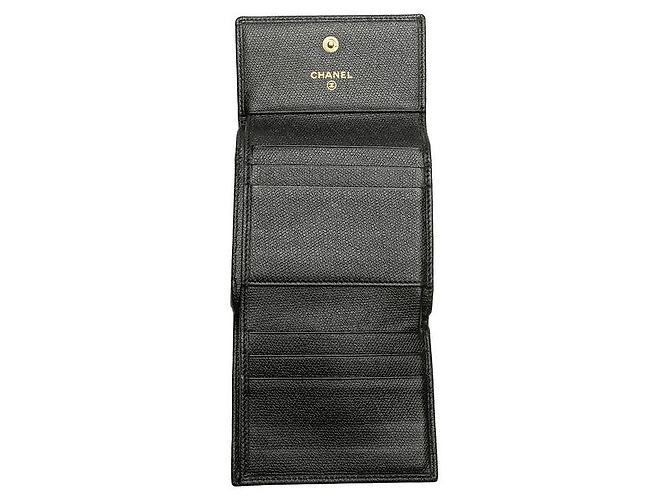 Chanel Coco Button Leder Dreifach-Brieftasche Schwarz - Ansicht 6