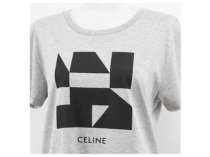 Céline Camiseta Celine Signature de algodón Negro Gris - vista 2
