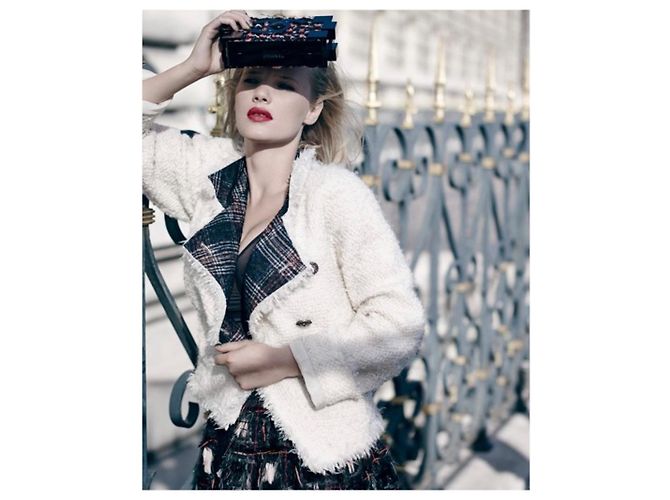 JAQUETA DE TWEED ECRU CHANEL 13A PARIS EDIMBURGO COM BOTÕES GRIPOIX FR 44 Bege - vista 3