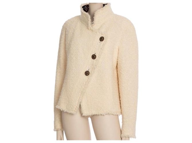 JAQUETA DE TWEED ECRU CHANEL 13A PARIS EDIMBURGO COM BOTÕES GRIPOIX FR 44 Bege - vista 4
