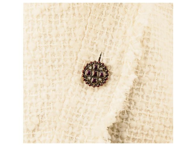 JAQUETA DE TWEED ECRU CHANEL 13A PARIS EDIMBURGO COM BOTÕES GRIPOIX FR 44 Bege - vista 6