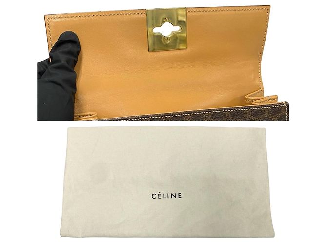 Céline Borsa 2way in pelle e PVC Celine Macadam Triomphe Marrone - vista 10