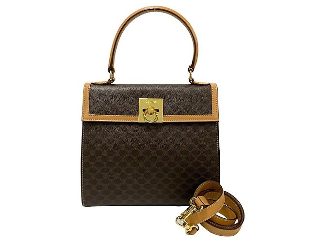 Céline Borsa 2way in pelle e PVC Celine Macadam Triomphe Marrone - vista 2