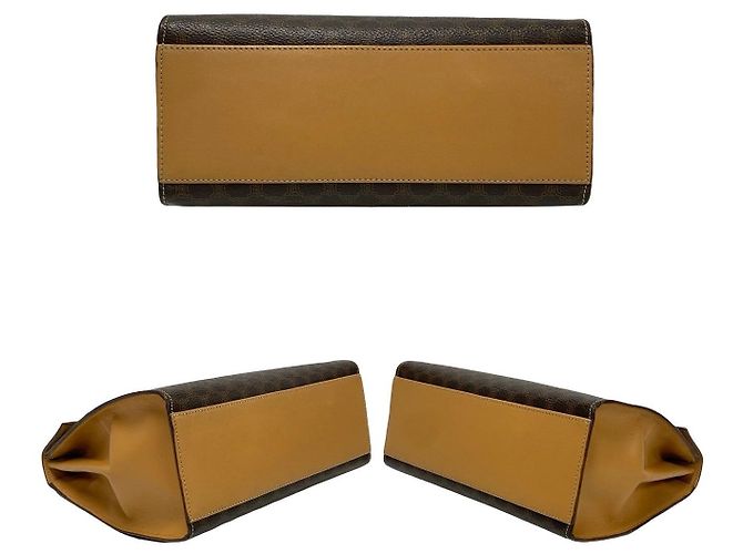 Céline Borsa 2way in pelle e PVC Celine Macadam Triomphe Marrone - vista 7