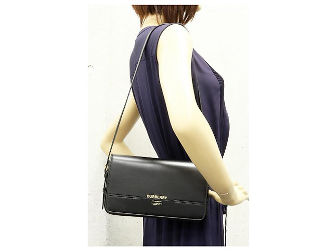 Borsa a Spalla Grace in Vitello Burberry Nero - vista 2