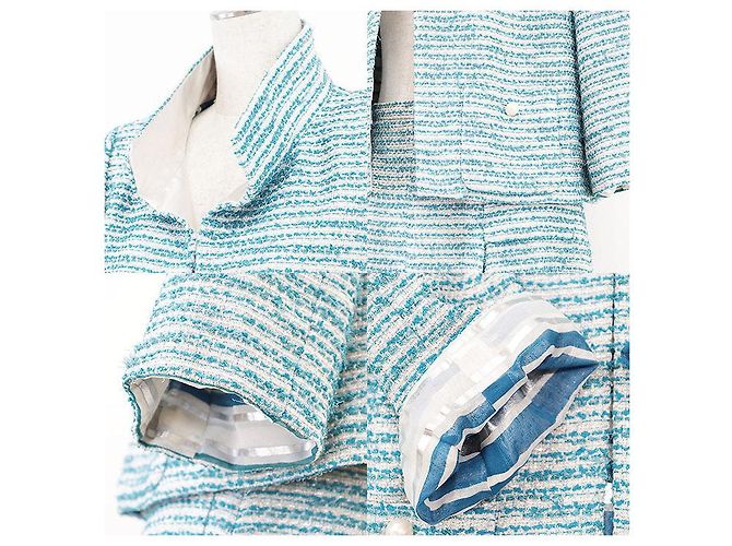 Conjunto de tweed Chanel Plata Turquesa - vista 2