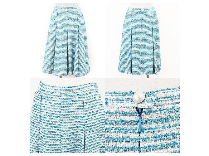 Conjunto de tweed Chanel Plata Turquesa - vista 8