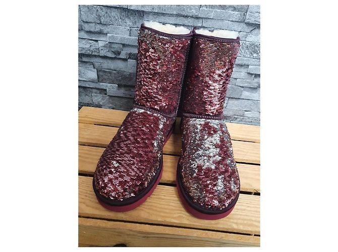 Botines Ugg Classic Short de piel de cordero rojo oscuro Burdeos - vista 7