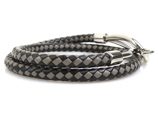 Collar choker de cuero Jumbo Hermès Castaño Negro Plata - vista 2