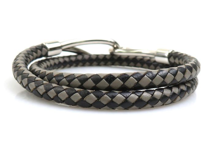 Collar choker de cuero Jumbo Hermès Castaño Negro Plata - vista 3