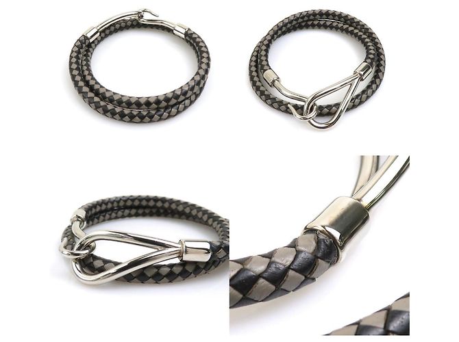 Collar choker de cuero Jumbo Hermès Castaño Negro Plata - vista 4