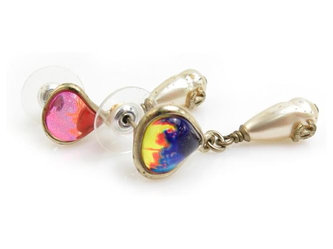 Orecchini in metallo Chanel Coco Mark Bianco Multicolore D'oro - vista 3