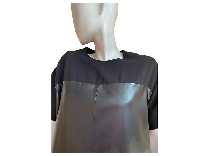 Autre Marque Schwarzes bi-material Kleid aus Leder & Stoff – Chic Rock Stil Größe 40 ✨ - Ansicht 2