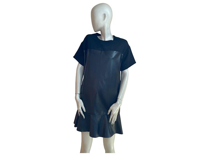 Autre Marque Schwarzes bi-material Kleid aus Leder & Stoff – Chic Rock Stil Größe 40 ✨ - Ansicht 3