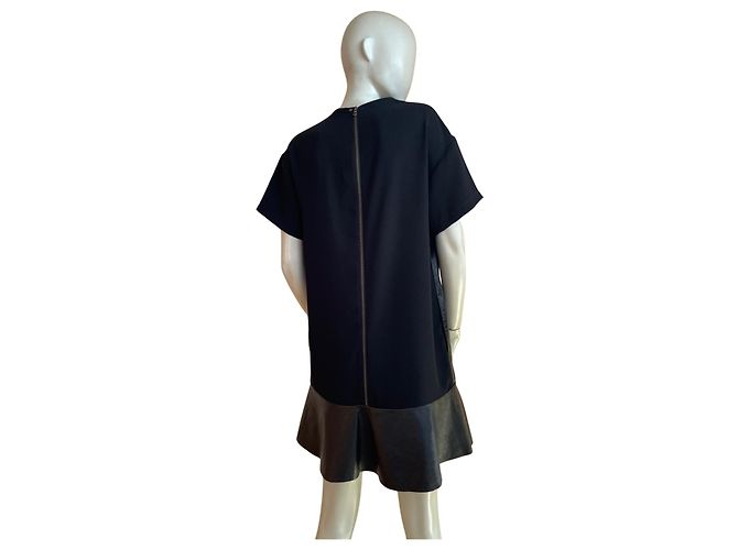 Autre Marque Schwarzes bi-material Kleid aus Leder & Stoff – Chic Rock Stil Größe 40 ✨ - Ansicht 4