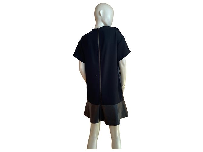 Autre Marque Schwarzes bi-material Kleid aus Leder & Stoff – Chic Rock Stil Größe 40 ✨ - Ansicht 7