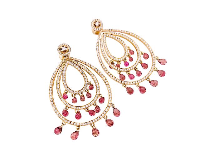 Autre Marque Pendientes de oro rosa, diamantes y turmalinas. - vista 2