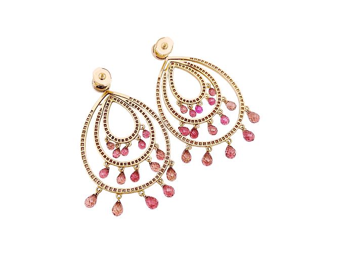 Autre Marque Pendientes de oro rosa, diamantes y turmalinas. - vista 3