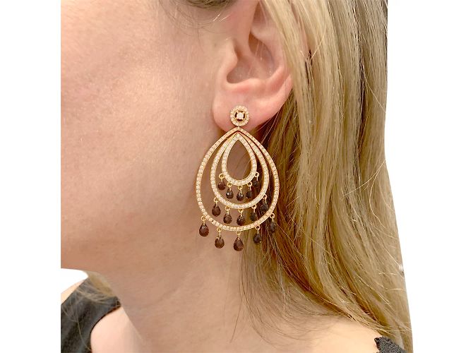 Autre Marque Pendientes de oro rosa, diamantes y turmalinas. - vista 4
