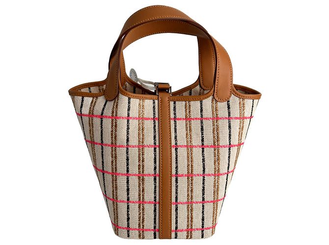 Hermès Picotin 18 Canvas Lock Abdeckung Quadrat Eimerhandtasche Karamell - Ansicht 4