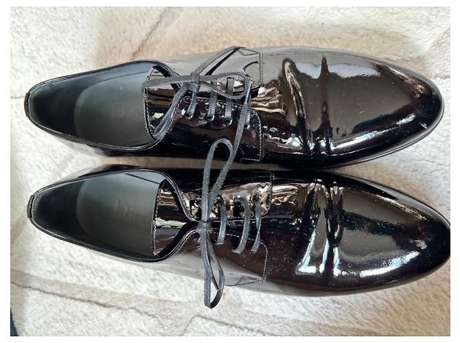 Derby Christian Dior in vernice nera Nero - vista 2