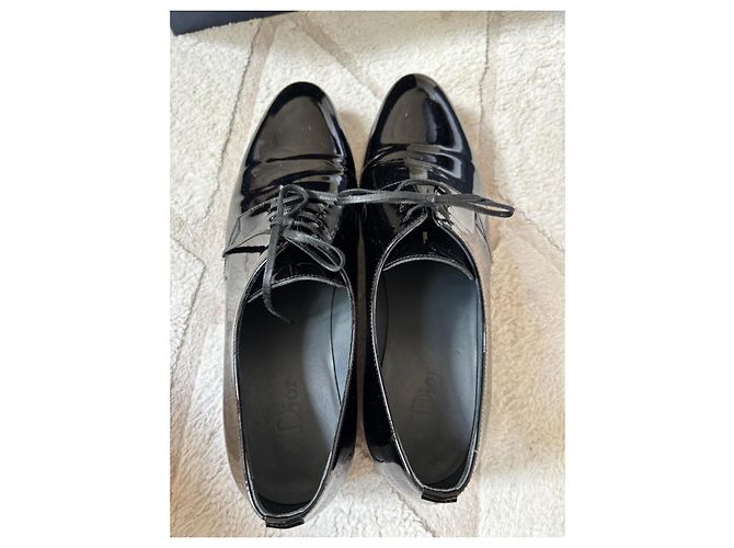 Derby Christian Dior in vernice nera Nero - vista 3