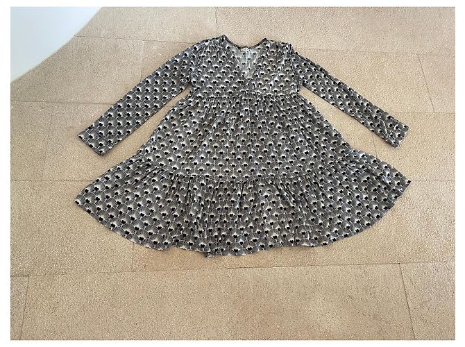 Autre Marque Fließendes Schwarz und Off-White Bedrucktes Kleid - Genesis. Größe 1 (38-40) Aus weiß - Ansicht 2