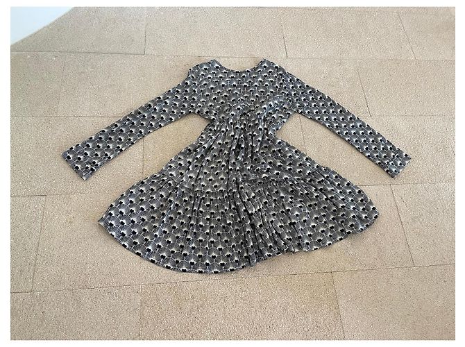 Autre Marque Fließendes Schwarz und Off-White Bedrucktes Kleid - Genesis. Größe 1 (38-40) Aus weiß - Ansicht 8