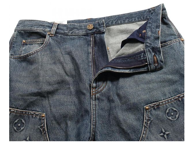 Pantalones de denim de algodón Monogram Louis Vuitton Azul Azul marino - vista 7