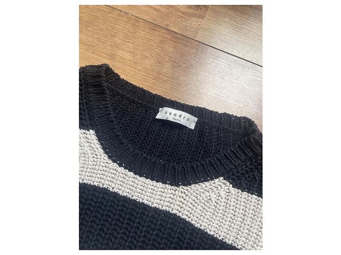 Jersey Sandro de Rayas Negro Crudo Algodón Blanco roto - vista 4