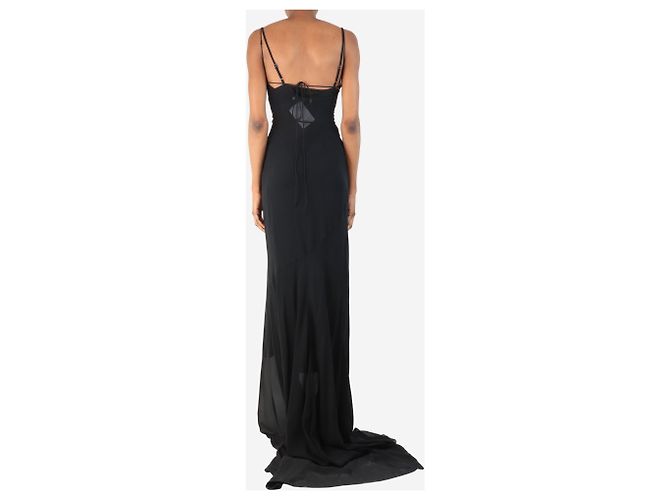 Alessandra Rich Vestido largo de georgette de seda negra transparente - talla XS Negro - vista 2