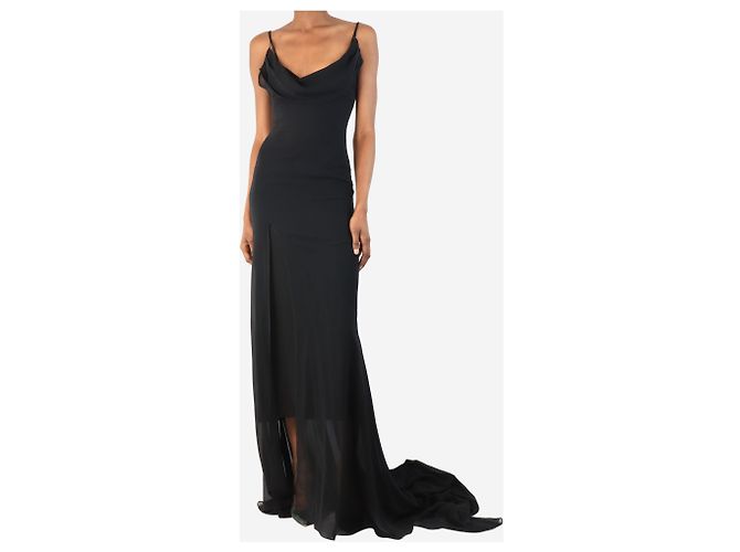 Alessandra Rich Vestido largo de georgette de seda negra transparente - talla XS Negro - vista 3