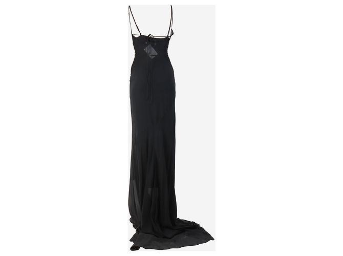 Alessandra Rich Vestido largo de georgette de seda negra transparente - talla XS Negro - vista 4
