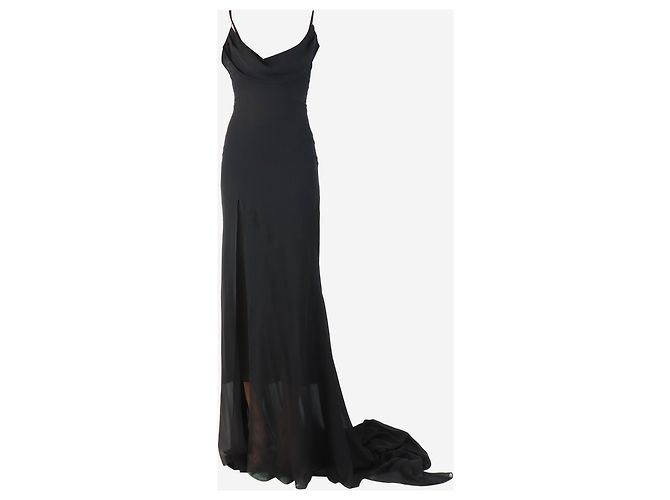 Alessandra Rich Vestido largo de georgette de seda negra transparente - talla XS Negro - vista 5