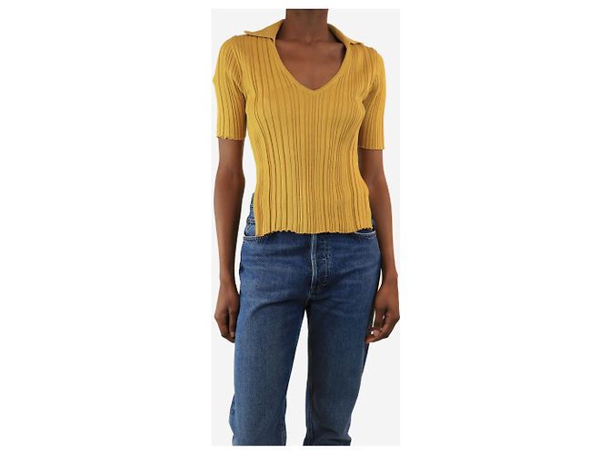 Jacquemus Senfgelb geripptes V-Ausschnitt-Oberteil - Größe UK 6 - Ansicht 3