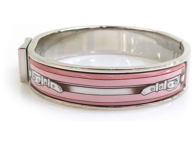 Pulseira de metal e esmalte Click-Clack da Hermès Prata Rosa Branco - vista 2