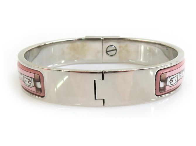 Pulseira de metal e esmalte Click-Clack da Hermès Prata Rosa Branco - vista 3